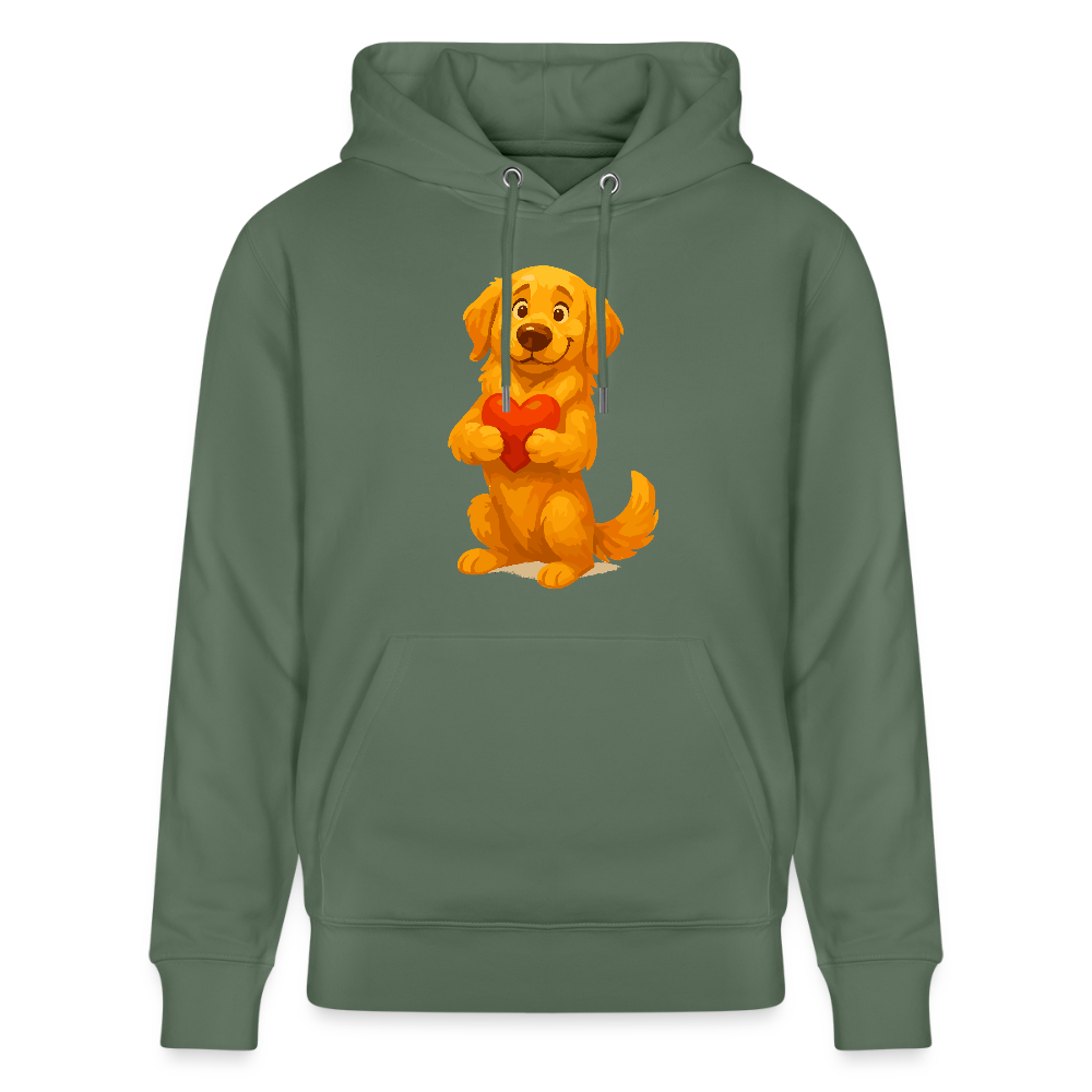 Golden Retriever Hoodie mit Herz – süßer Cartoon Hund, liebevolles Motiv für Hundeliebhaber, Valentinstag oder besondere Geschenkideen - Tanngrün