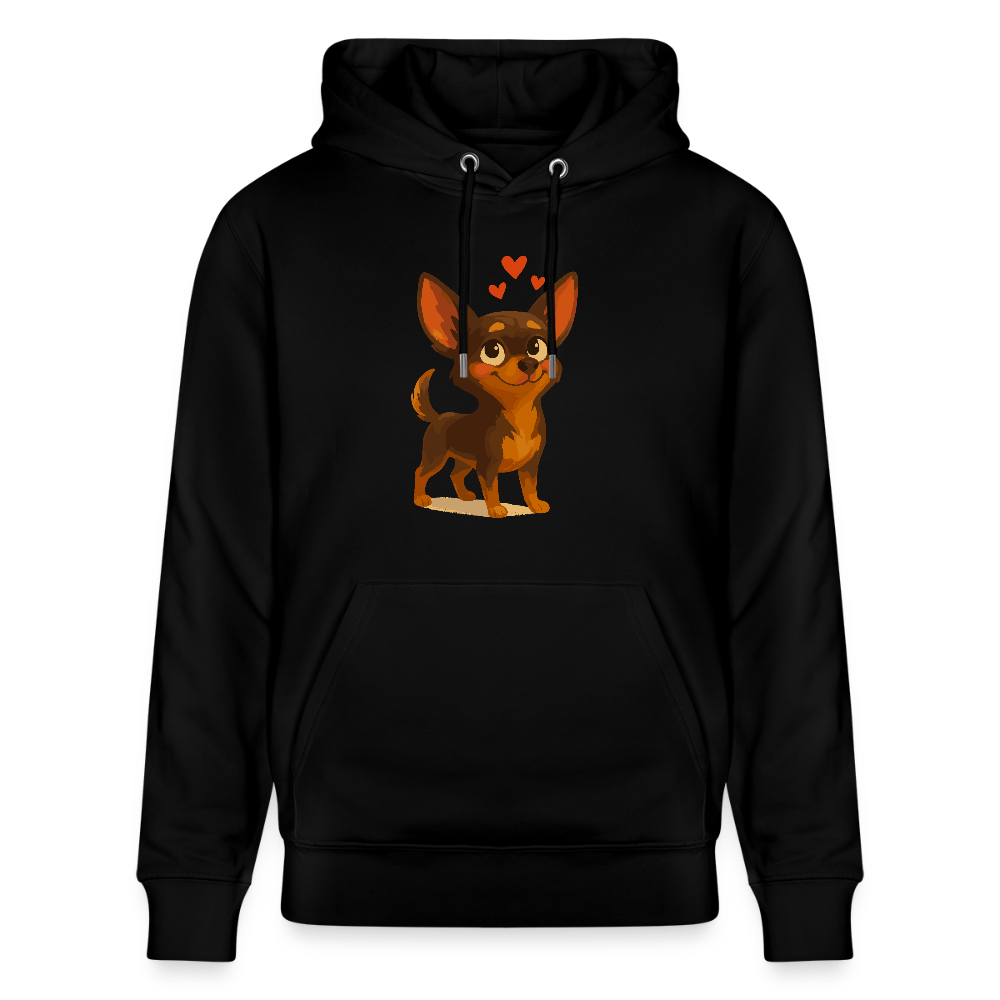 Verliebter Chihuahua Hoodie Cartoon Hund mit Herzen – süßes romantisches Tiermotiv, Geschenkidee für Valentinstag und Hundefans - Schwarz