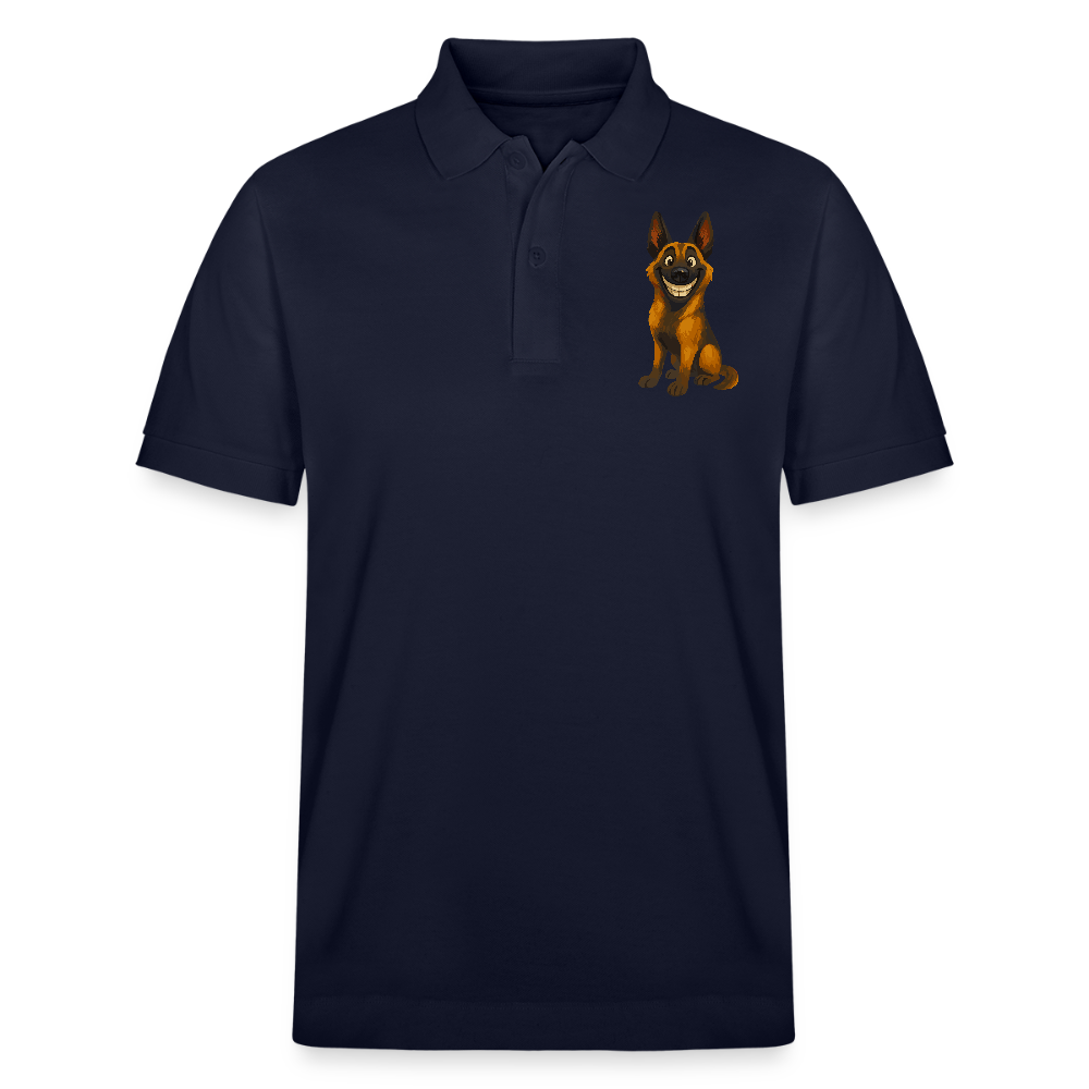 Malinois Poloshirt Grinsender Cartoon – lustiger Belgischer Schäferhund im gemalten Stil als humorvolles Hunde Motiv für Hundeliebhaber - Navy