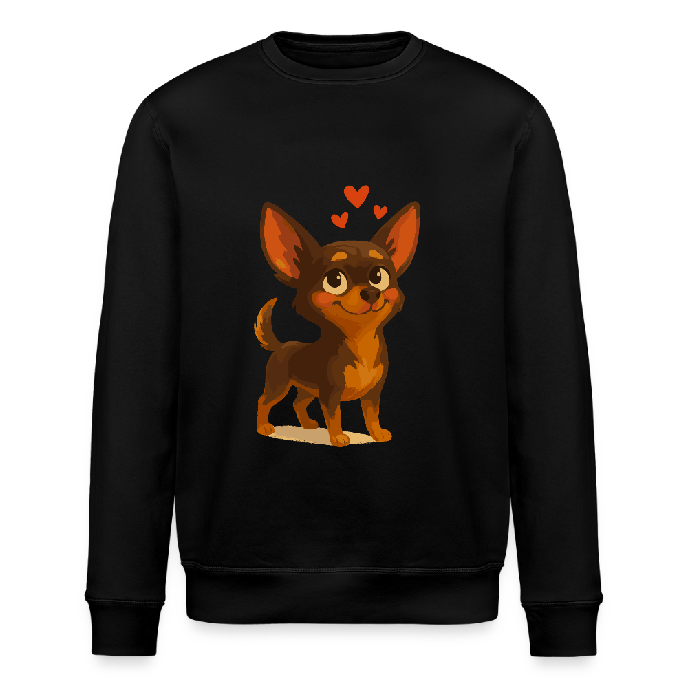 Verliebter Chihuahua Sweatshirt Cartoon Hund mit Herzen – süßes romantisches Tiermotiv, Geschenkidee für Valentinstag und Hundefans - Schwarz