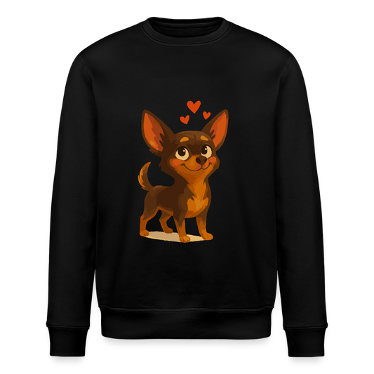 Verliebter Chihuahua Sweatshirt Cartoon Hund mit Herzen – süßes romantisches Tiermotiv, Geschenkidee für Valentinstag und Hundefans - Schwarz