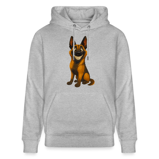 Malinois Hoodie Grinsender Cartoon – lustiger Belgischer Schäferhund im gemalten Stil als humorvolles Hunde Motiv für Hundeliebhaber - Grau meliert