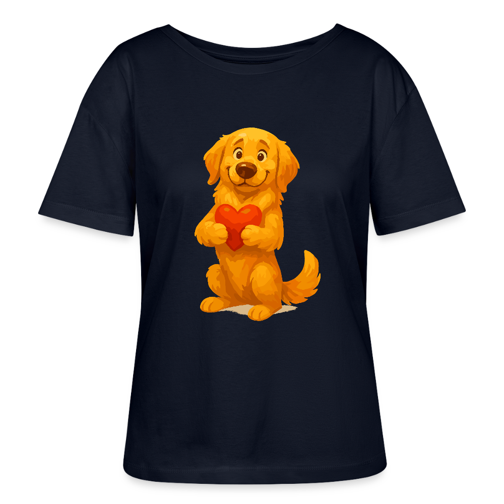 Golden Retriever Shirt mit Herz – süßer Cartoon Hund, liebevolles Motiv für Hundeliebhaber, Valentinstag oder besondere Geschenkideen - Navy