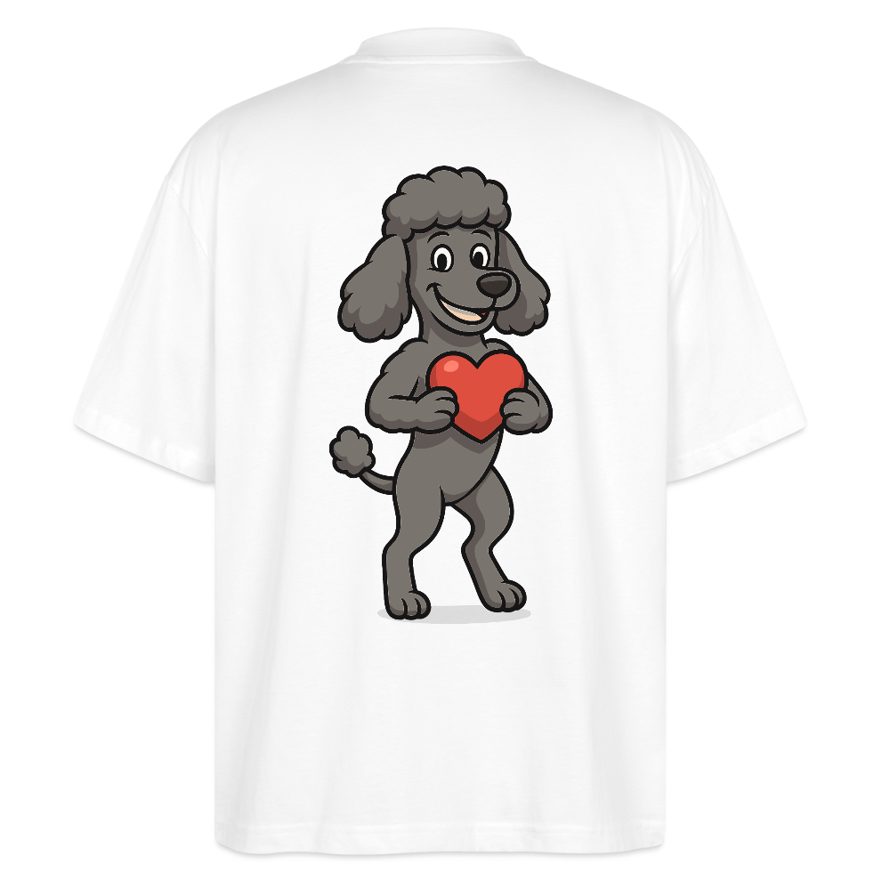 Pudel Oversized mit Herz Cartoon – Liebevolles Hunde Motiv für Valentinstag, Geschenke und Hundeliebhaber - Weiß