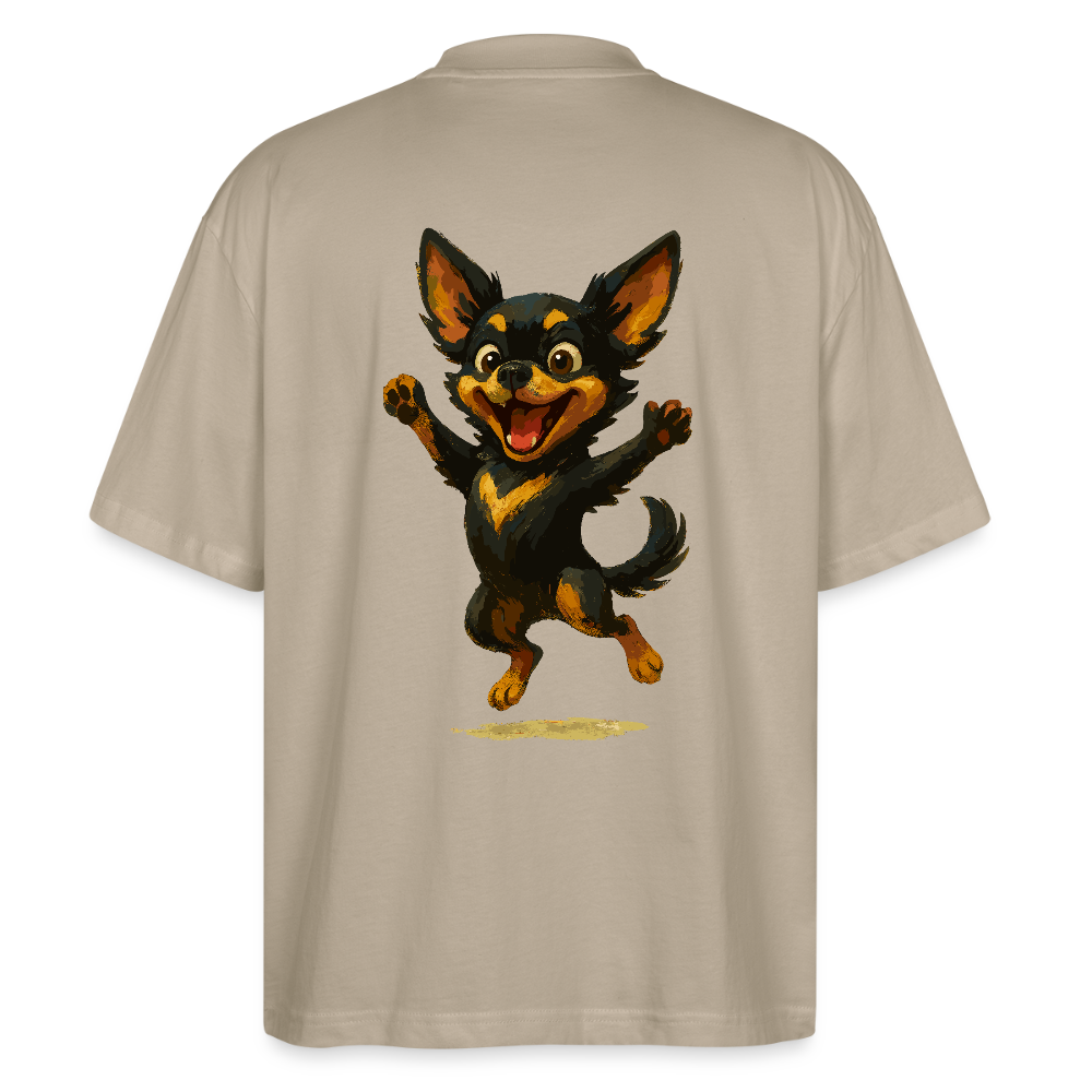 Fröhlicher Chihuahua Cartoon Hund – hüpfendes Tiermotiv voller Lebensfreude, witzige Geschenkidee für Hundefans und Tierfreunde - Steingrau