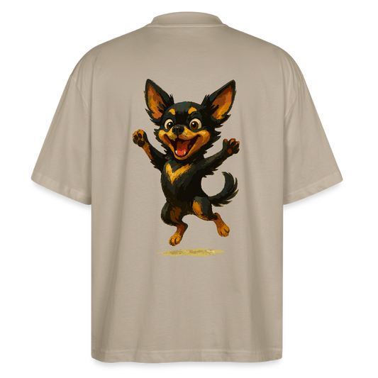 Fröhlicher Chihuahua Cartoon Hund – hüpfendes Tiermotiv voller Lebensfreude, witzige Geschenkidee für Hundefans und Tierfreunde - Steingrau