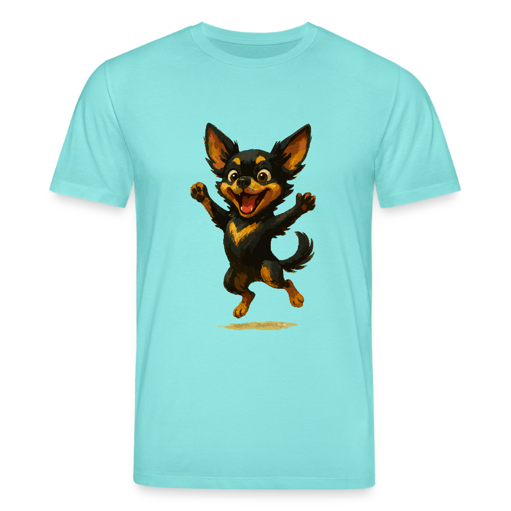 Fröhlicher Chihuahua Cartoon Hund – hüpfendes Tiermotiv voller Lebensfreude, witzige Geschenkidee für Hundefans und Tierfreunde - Poolblau
