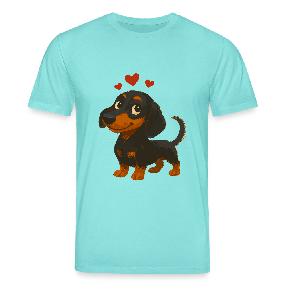 Dackel T-Shirt – Verliebter Cartoon Dachshund | Süßer Hund Pullover Geschenk mit Herzen für Valentinstag & Hundefans - Poolblau