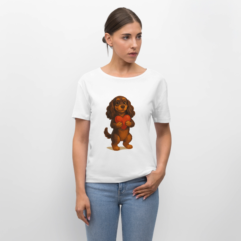 Cocker Spaniel Shirt mit Herz – Süßer Cartoon Hund, perfektes Motiv für Valentinstag und Hundeliebhaber - Weiß