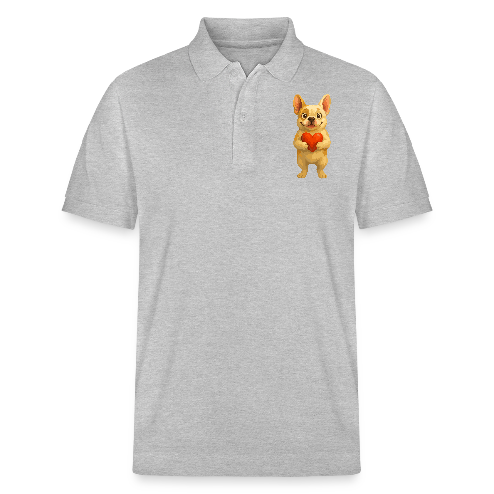 Französische Bulldogge Poloshirt mit Herz Cartoon – Liebevolles Hunde Motiv für Valentinstag, Freundschaft und Geschenkideen - Grau meliert