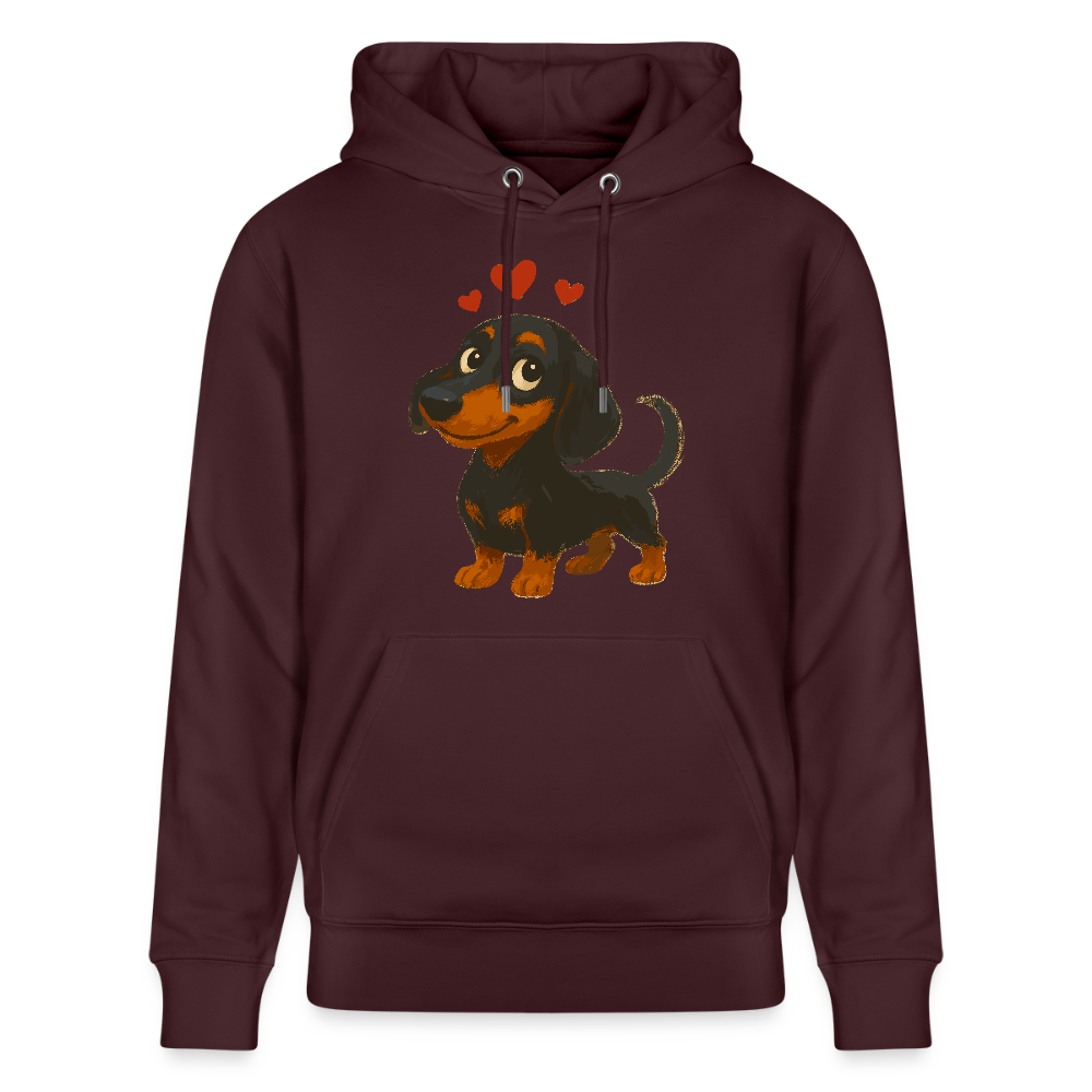 Dackel Hoodie – Verliebter Cartoon Dachshund | Süßer Hund Pullover Geschenk mit Herzen für Valentinstag & Hundefans - Maroon