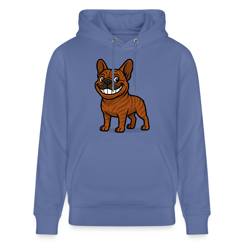 Französische Bulldogge Hoodie - Cartoon mit breitem Grinsen – Lustiges Hunde Motiv für Humor-Fans, Tierfreunde und Geschenkideen - Blau