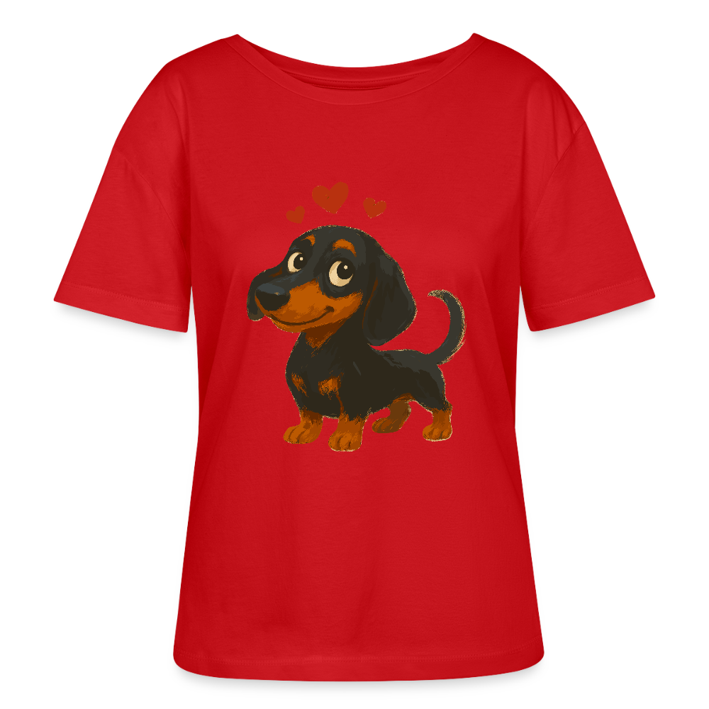 Dackel Shirt – Verliebter Cartoon Dachshund | Süßer Hund Pullover Geschenk mit Herzen für Valentinstag & Hundefans - Rot
