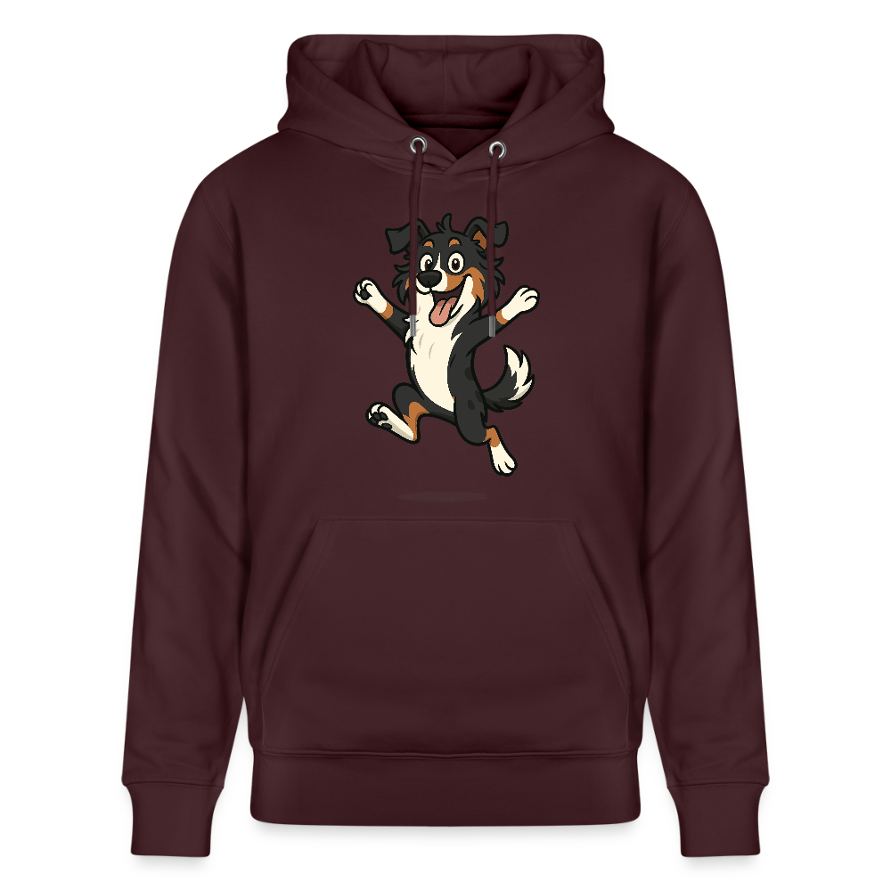 Australian Shepherd Hoodie Cartoon hüpfend – Fröhliches Hunde Motiv voller Freude und Energie für Hundeliebhaber und Geschenkideen - Maroon
