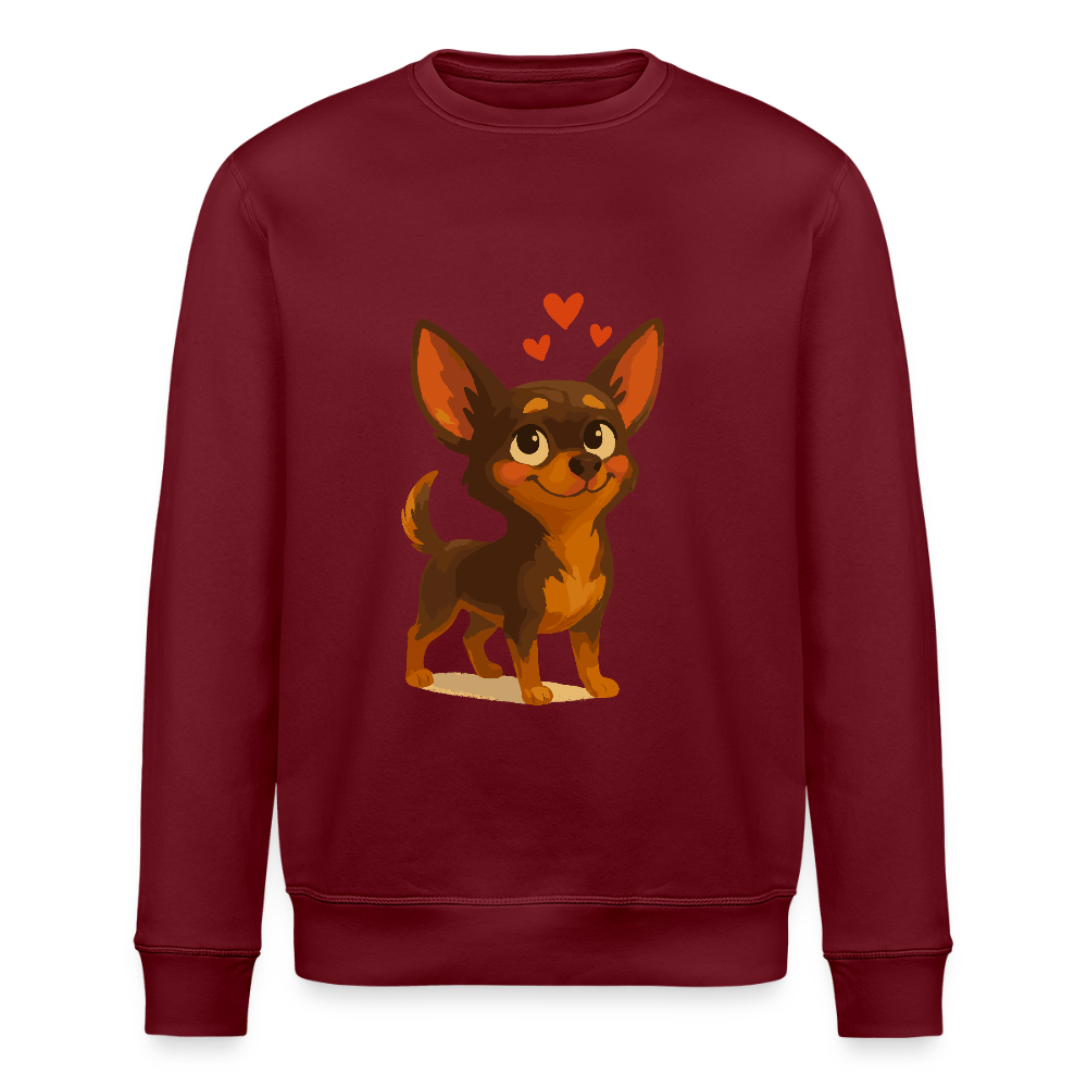 Verliebter Chihuahua Sweatshirt Cartoon Hund mit Herzen – süßes romantisches Tiermotiv, Geschenkidee für Valentinstag und Hundefans - Burgunderrot