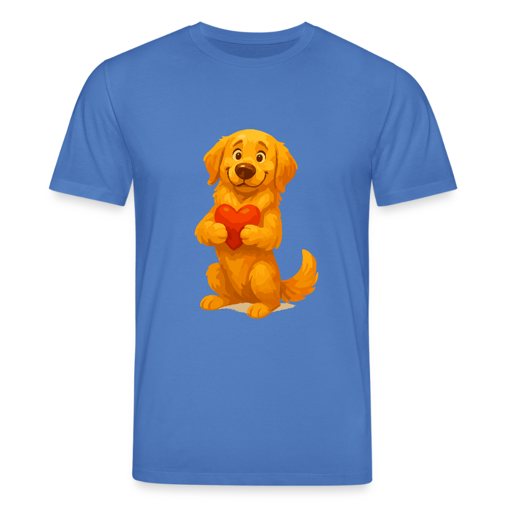Golden Retriever T-Shirt mit Herz – süßer Cartoon Hund, liebevolles Motiv für Hundeliebhaber, Valentinstag oder besondere Geschenkideen - Achtsames Blau