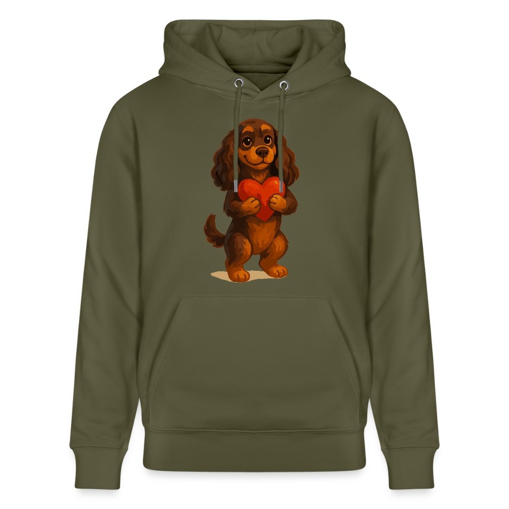 Cocker Spaniel Hoodie mit Herz – Süßer Cartoon Hund, perfektes Motiv für Valentinstag und Hundeliebhaber - Khaki Grün