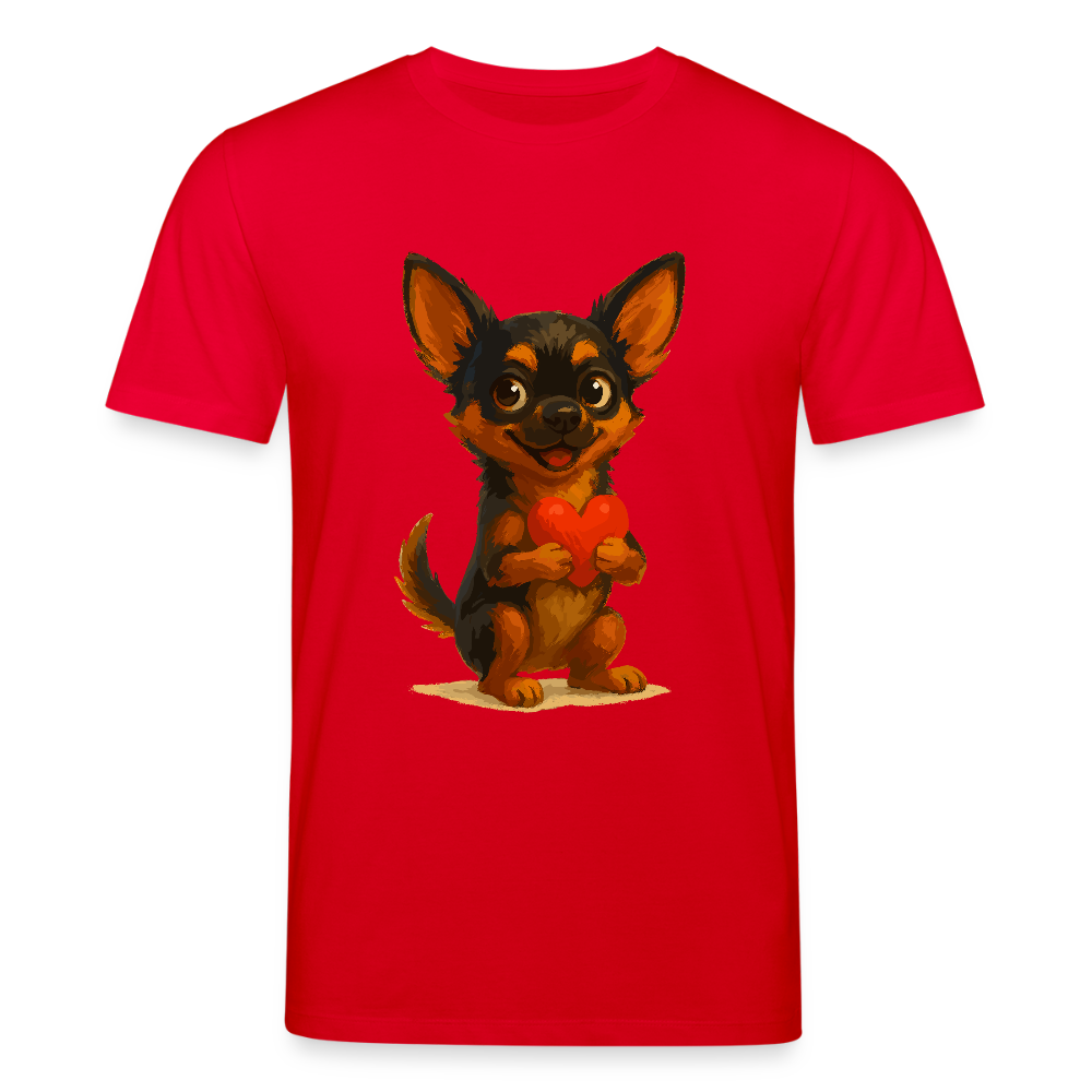 Chihuahua T-Shirt Cartoon Hund mit Herz – süßes Tiermotiv, Geschenkidee für Hundefans, Valentinstag und romantische Anlässe - Rot