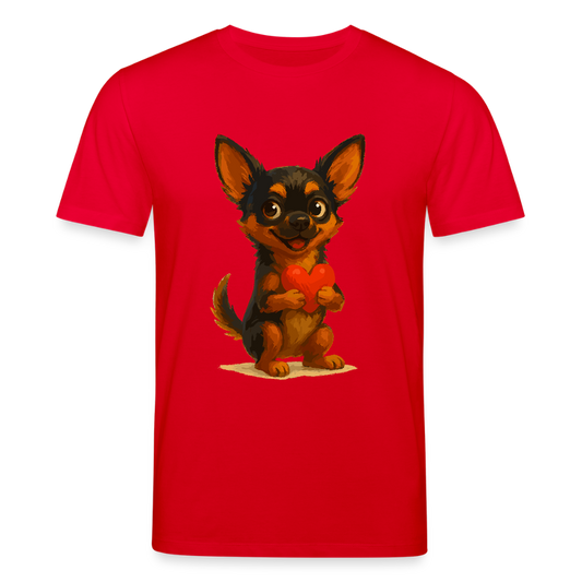 Chihuahua T-Shirt Cartoon Hund mit Herz – süßes Tiermotiv, Geschenkidee für Hundefans, Valentinstag und romantische Anlässe - Rot