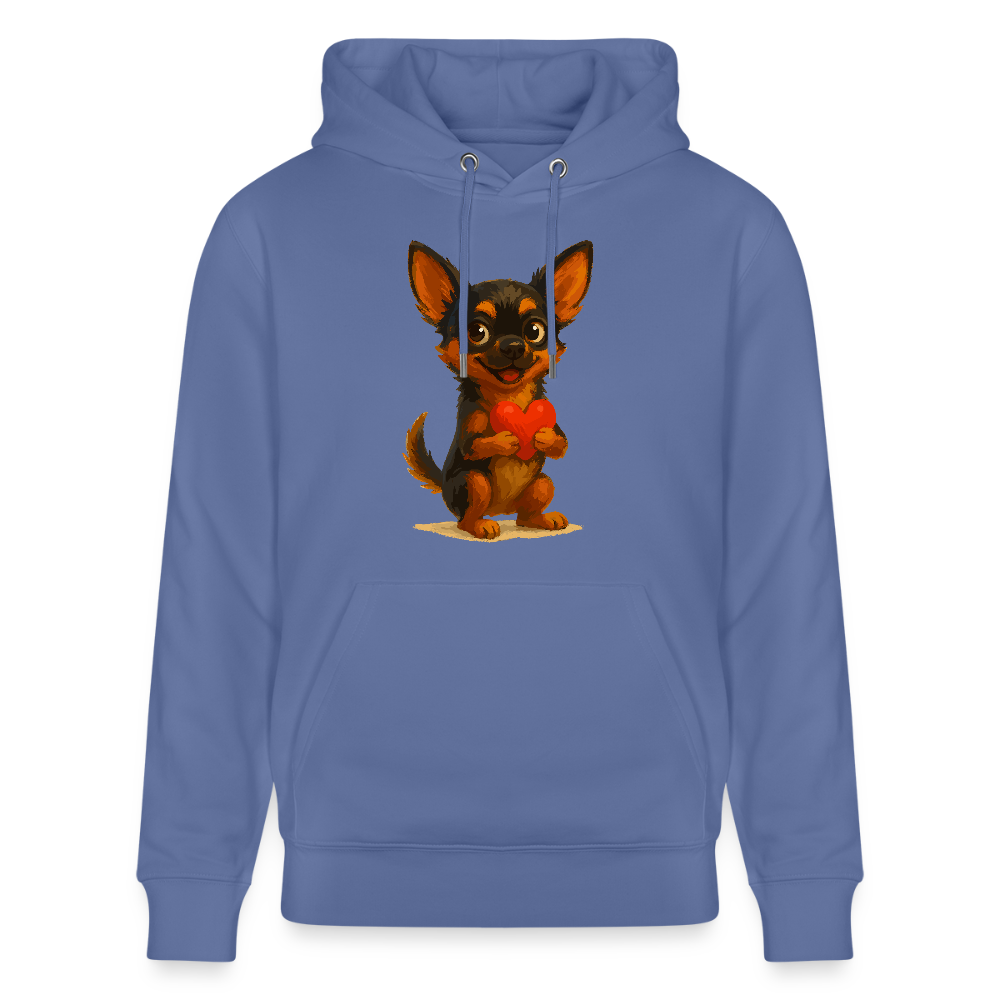 Chihuahua Hoodie Cartoon Hund mit Herz – süßes Tiermotiv, Geschenkidee für Hundefans, Valentinstag und romantische Anlässe - Blau
