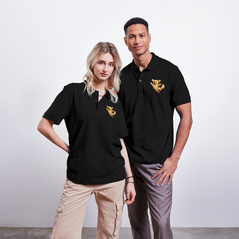 Golden Retriever Poloshirt Springender Cartoon – fröhliches Hundemotiv, perfektes Geschenk für Hundeliebhaber und Tierfreunde - Schwarz