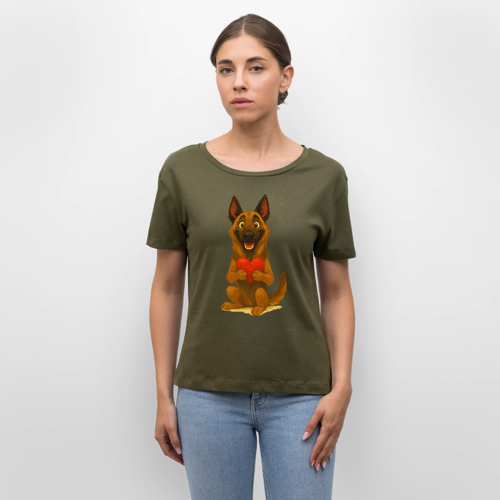 Malinois Shirt mit Herz Cartoon – liebevoller Belgischer Schäferhund als Hunde Motiv für Hundeliebhaber und Geschenkideen - Khaki