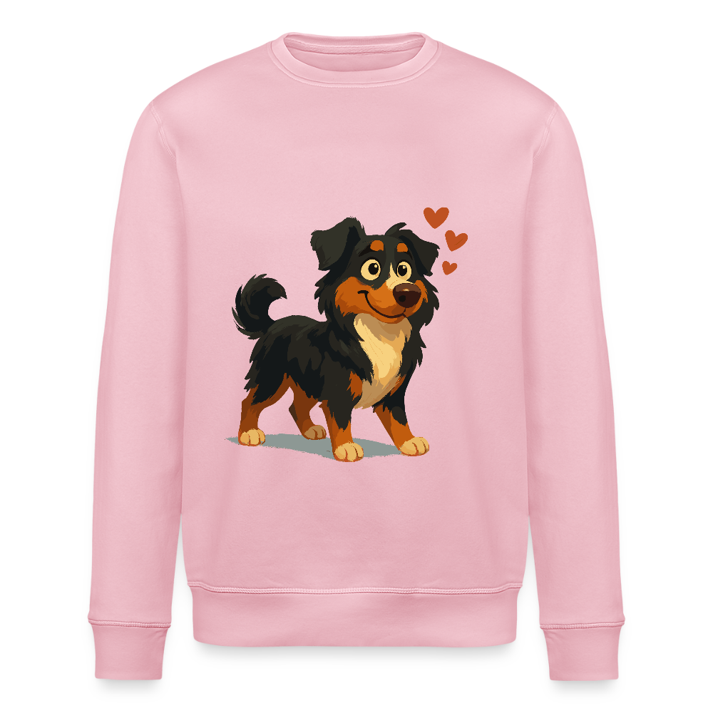 Australian Shepherd Sweatshirt Verliebter Cartoon mit roten Herzen – Liebevolles Hunde Motiv für Valentinstag, Freundschaft und Geschenkideen - Hellrosa
