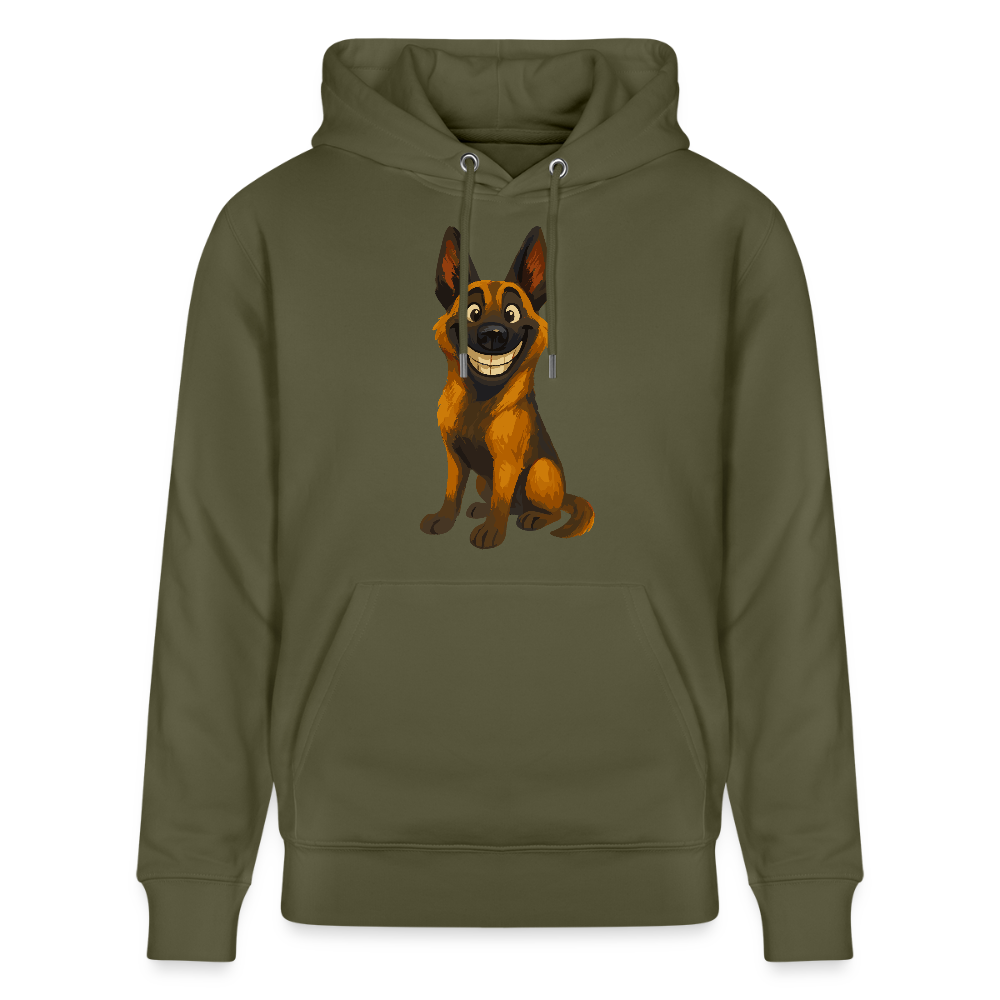 Malinois Hoodie Grinsender Cartoon – lustiger Belgischer Schäferhund im gemalten Stil als humorvolles Hunde Motiv für Hundeliebhaber - Khaki Grün