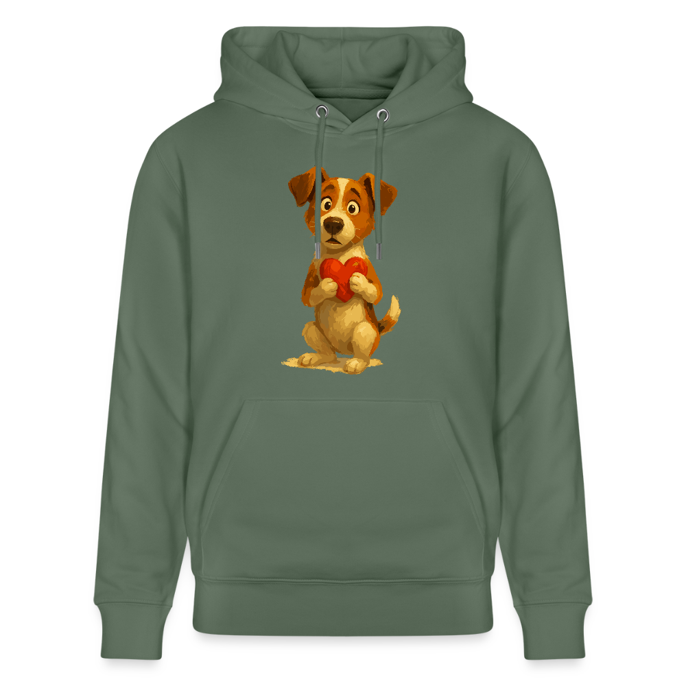 Jack Russell Terrier Hoodie mit Herz – süßes Cartoon Motiv, liebevoller Hund, Geschenkidee für Valentinstag und Hundeliebhaber - Tanngrün