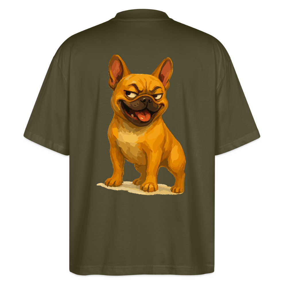 Französische Bulldogge Oversized - Frecher Cartoon mit verschmitztem Grinsen – Humorvolles Hunde Motiv für Tierfreunde und Geschenkideen - Khaki