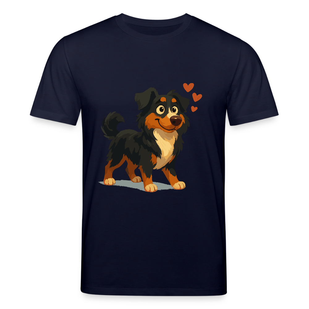 Australian Shepherd T-Shirt Verliebter Cartoon mit roten Herzen – Liebevolles Hunde Motiv für Valentinstag, Freundschaft und Geschenkideen - Navy
