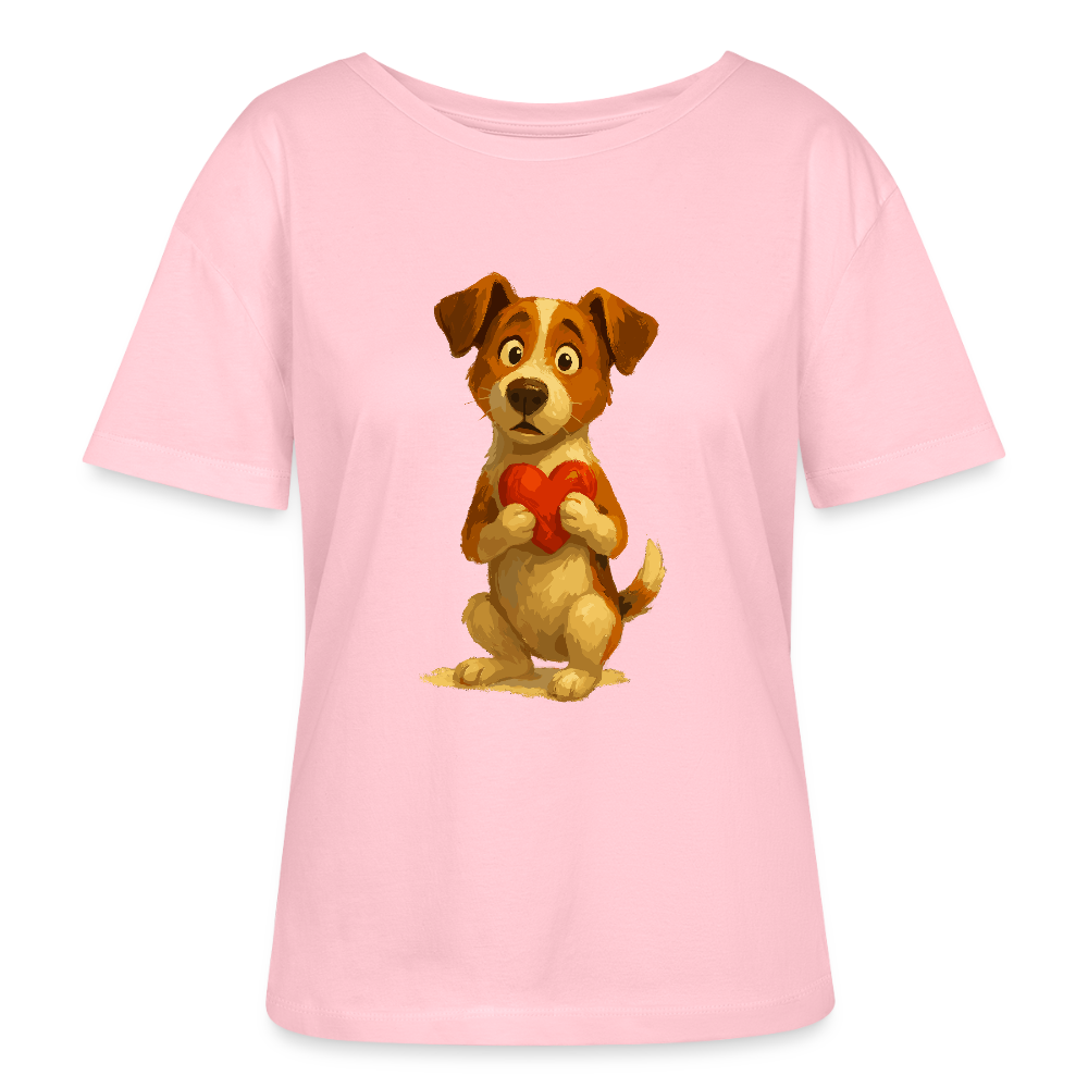 Jack Russell Terrier Shirt mit Herz – süßes Cartoon Motiv, liebevoller Hund, Geschenkidee für Valentinstag und Hundeliebhaber - Hellrosa