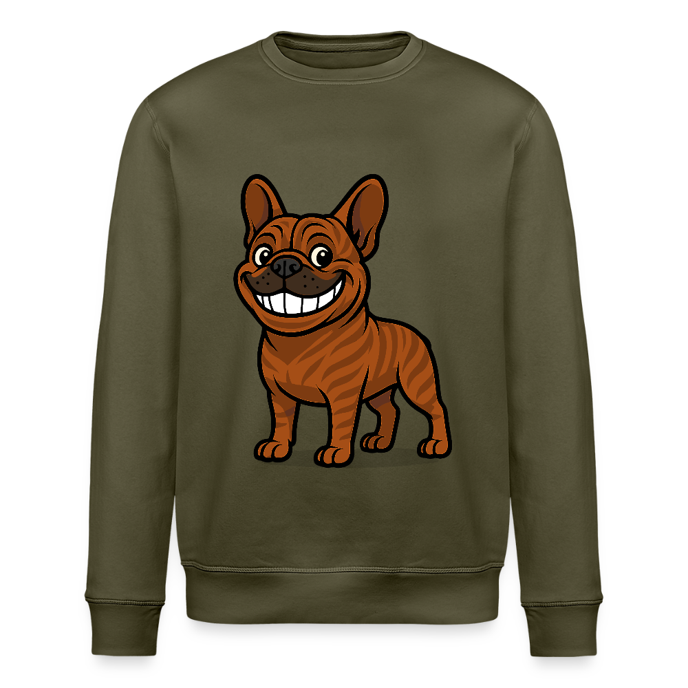 Französische Bulldogge Sweatshirt - Cartoon mit breitem Grinsen – Lustiges Hunde Motiv für Humor-Fans, Tierfreunde und Geschenkideen - Khaki