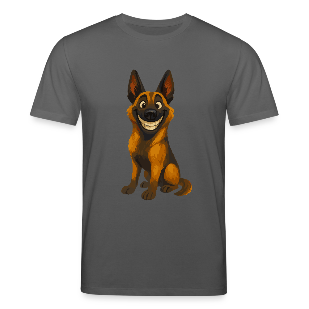 Malinois T-Shirt Grinsender Cartoon – lustiger Belgischer Schäferhund im gemalten Stil als humorvolles Hunde Motiv für Hundeliebhaber - Anthrazit
