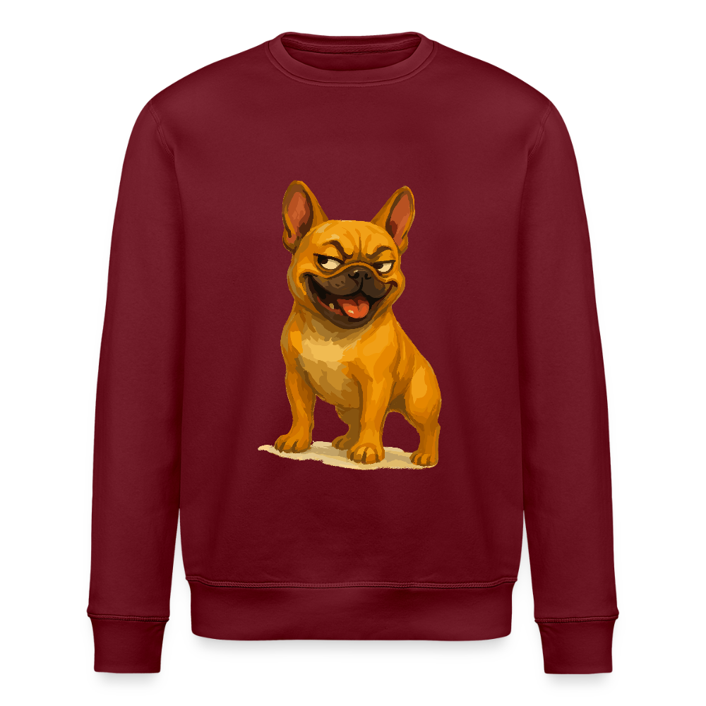Französische Bulldogge Sweatshirt - Frecher Cartoon mit verschmitztem Grinsen – Humorvolles Hunde Motiv für Tierfreunde und Geschenkideen - Burgunderrot