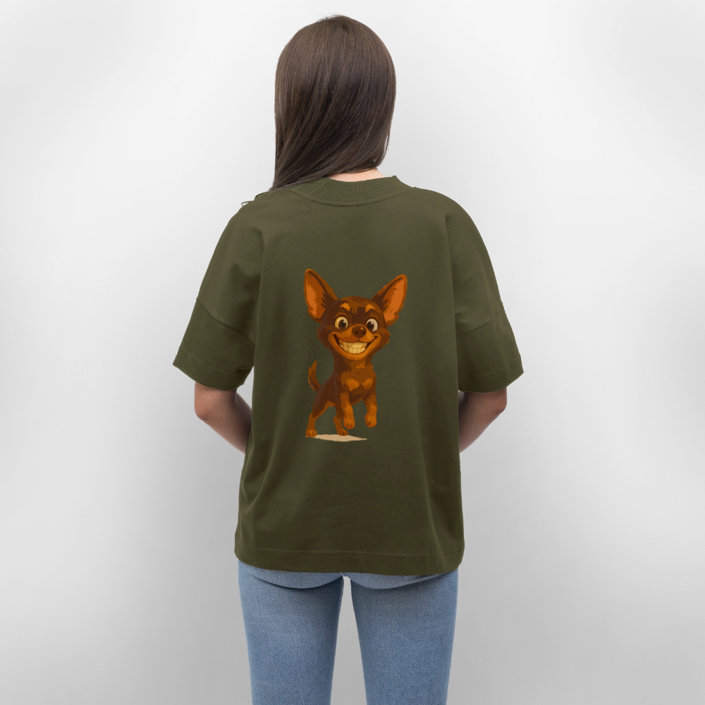 Grinsender Chihuahua Oversized Cartoon Hund – witziges Tiermotiv mit großem Lächeln, Geschenkidee für Hundefans und Tierfreunde - Khaki