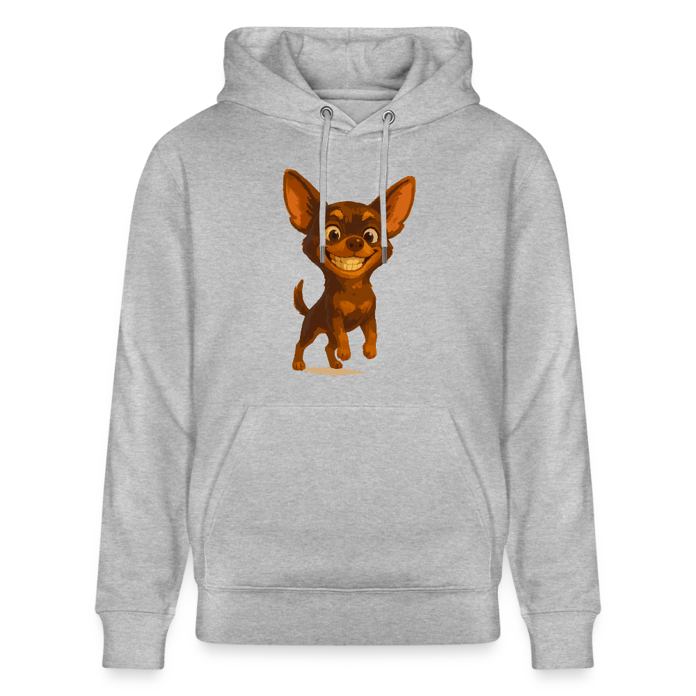 Grinsender Chihuahua Hoodie Cartoon Hund – witziges Tiermotiv mit großem Lächeln, Geschenkidee für Hundefans und Tierfreunde - Grau meliert