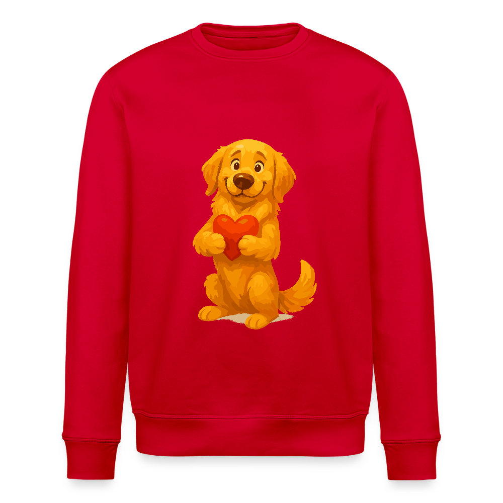 Golden Retriever Sweatshirt mit Herz – süßer Cartoon Hund, liebevolles Motiv für Hundeliebhaber, Valentinstag oder besondere Geschenkideen - Rot