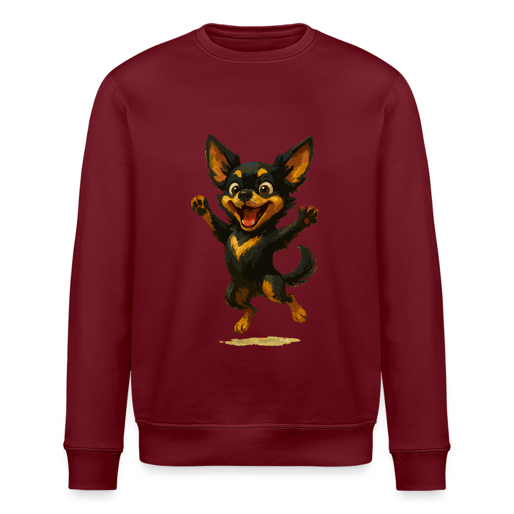 Fröhlicher Chihuahua Cartoon Hund – hüpfendes Tiermotiv voller Lebensfreude, witzige Geschenkidee für Hundefans und Tierfreunde - Burgunderrot