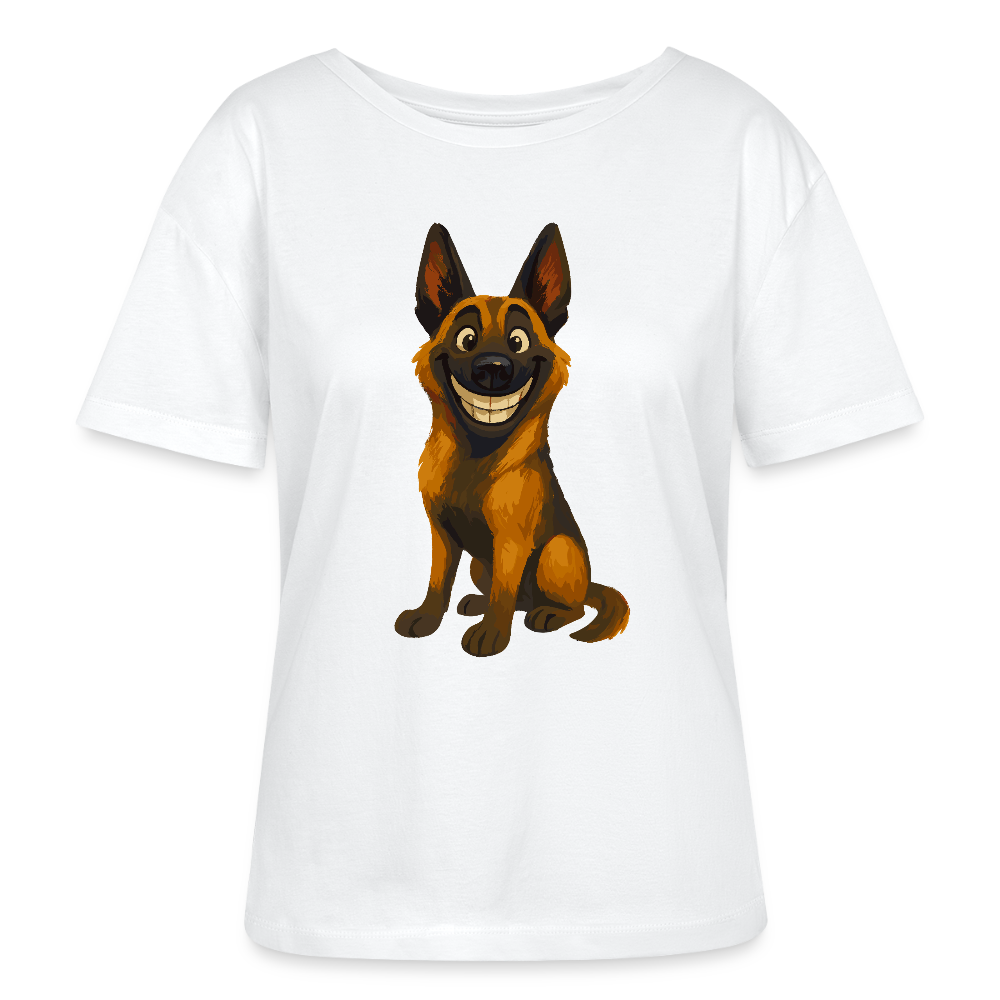 Malinois Shirt Grinsender Cartoon – lustiger Belgischer Schäferhund im gemalten Stil als humorvolles Hunde Motiv für Hundeliebhaber - Weiß