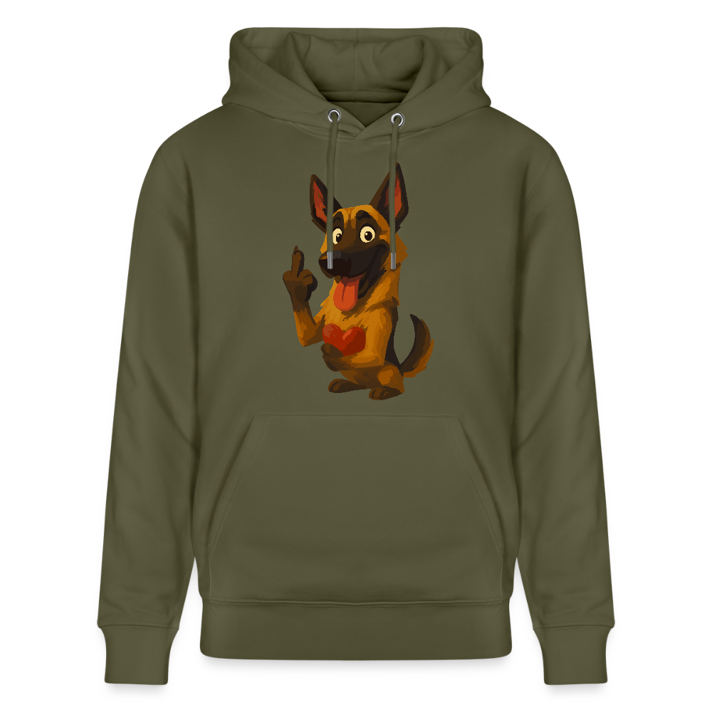 Frecher Malinois Hoodie mit Herz – witziges und provokantes Hunde Cartoon Motiv für Hundeliebhaber mit Sinn für Humor - Khaki Grün