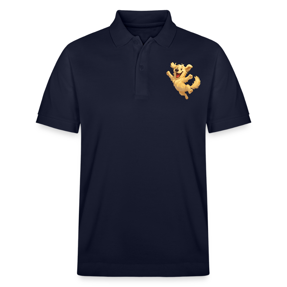 Golden Retriever Poloshirt Springender Cartoon – fröhliches Hundemotiv, perfektes Geschenk für Hundeliebhaber und Tierfreunde - Navy