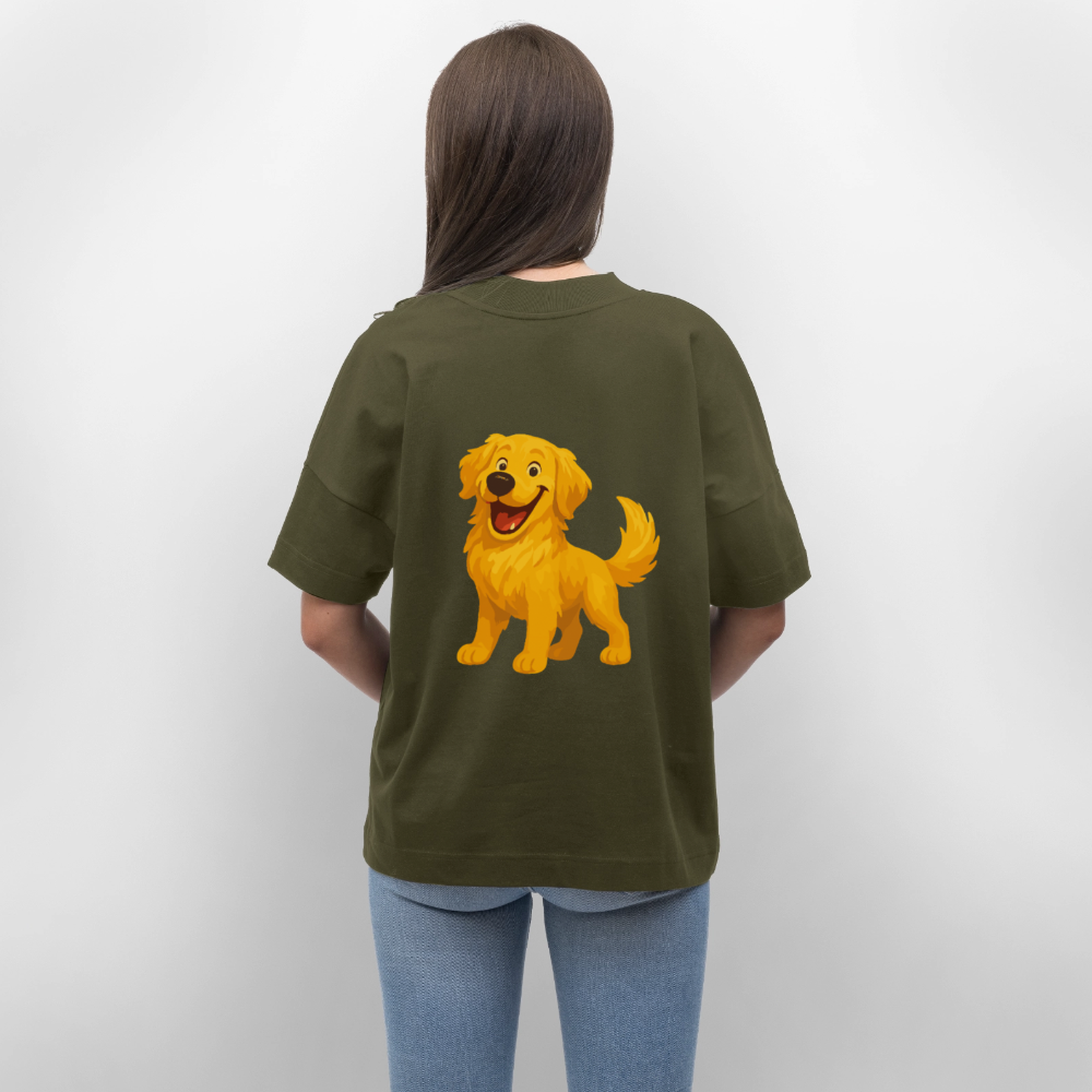 Golden Retriever Oversized Fröhlicher Cartoon – lachendes Hundemotiv, süßes Geschenk für Hundeliebhaber und Tierfreunde - Khaki