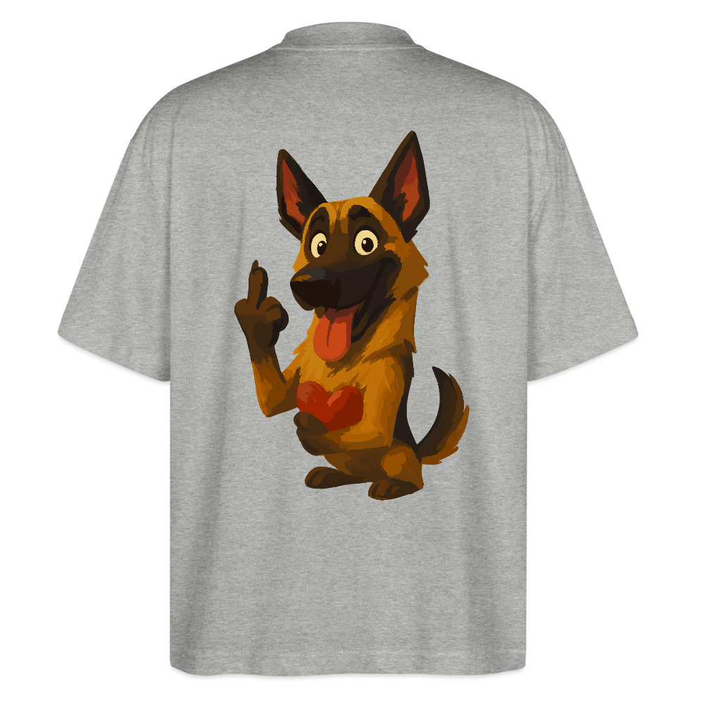 Frecher Malinois Oversized mit Herz – witziges und provokantes Hunde Cartoon Motiv für Hundeliebhaber mit Sinn für Humor - Grau meliert