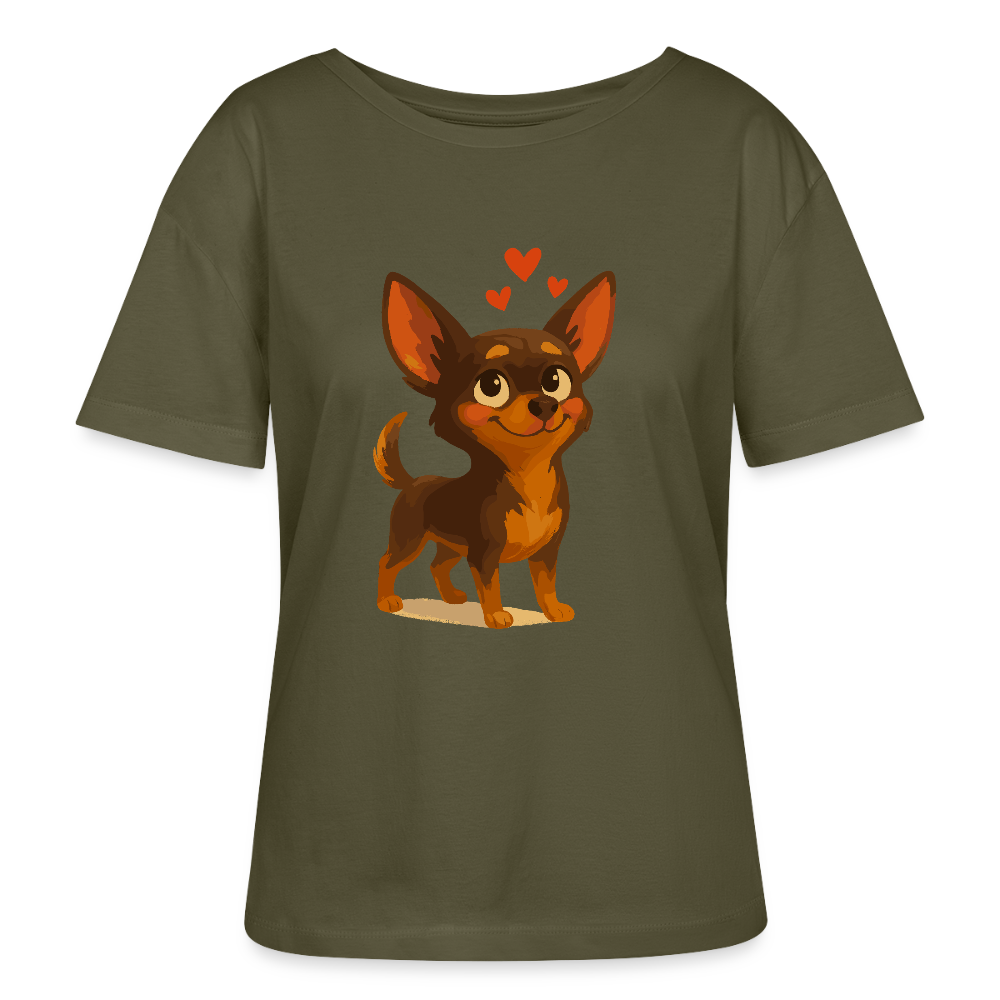 Verliebter Chihuahua Shirt Cartoon Hund mit Herzen – süßes romantisches Tiermotiv, Geschenkidee für Valentinstag und Hundefans - Khaki