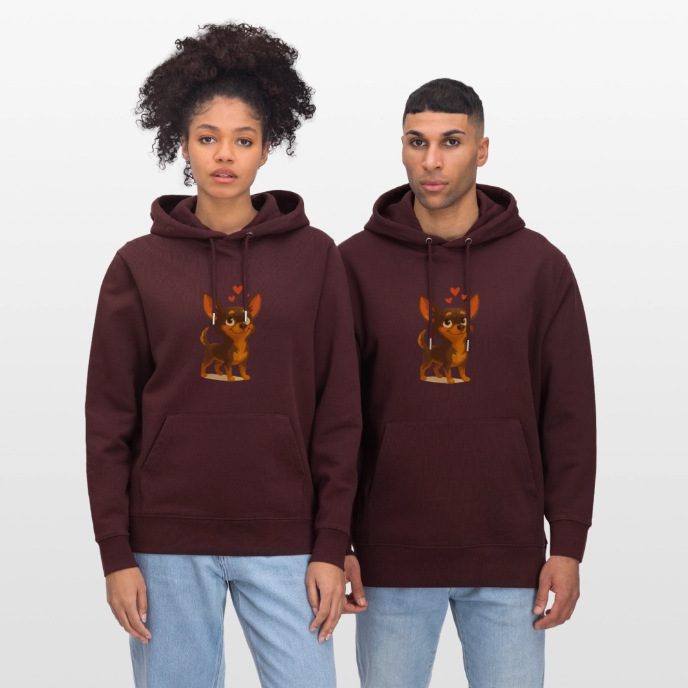 Verliebter Chihuahua Hoodie Cartoon Hund mit Herzen – süßes romantisches Tiermotiv, Geschenkidee für Valentinstag und Hundefans - Maroon