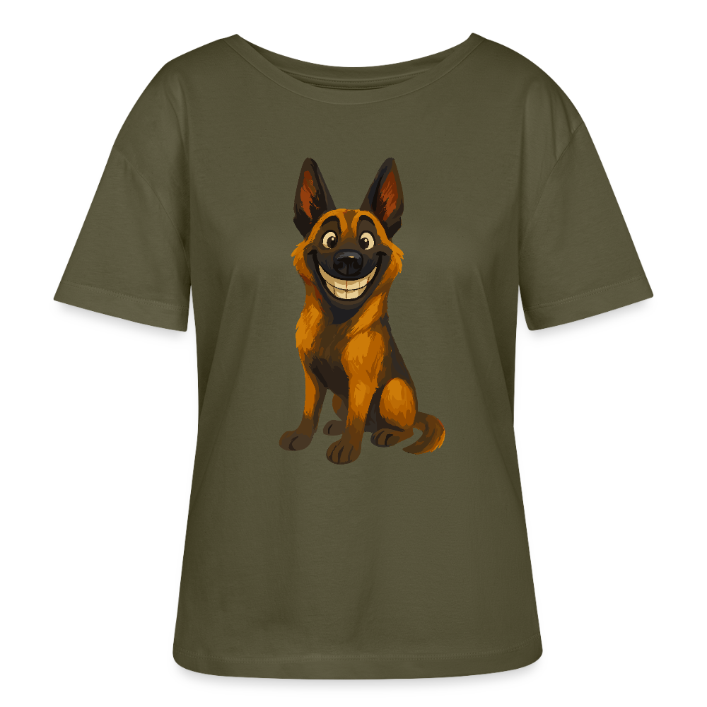 Malinois Shirt Grinsender Cartoon – lustiger Belgischer Schäferhund im gemalten Stil als humorvolles Hunde Motiv für Hundeliebhaber - Khaki
