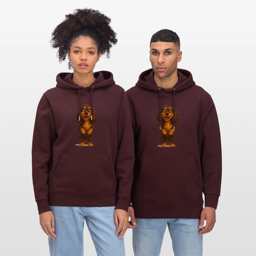 Cocker Spaniel Hoodie breit grinsend – Lustiger Cartoon Hund, fröhliches Motiv für Hundeliebhaber und Tierfreunde - Maroon