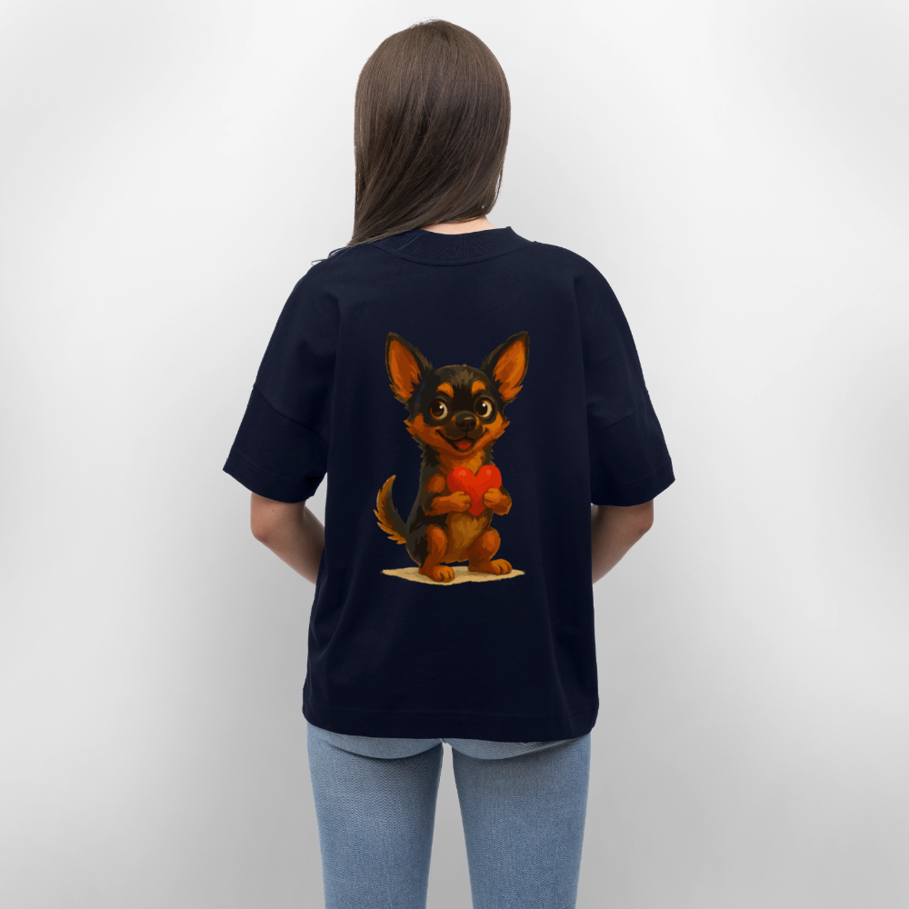 Chihuahua Oversized Cartoon Hund mit Herz – süßes Tiermotiv, Geschenkidee für Hundefans, Valentinstag und romantische Anlässe - Navy