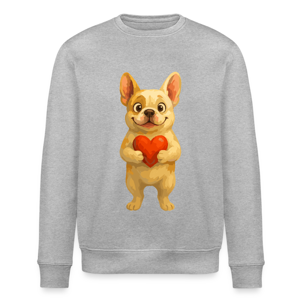 Französische Bulldogge Sweatshirt mit Herz Cartoon – Liebevolles Hunde Motiv für Valentinstag, Freundschaft und Geschenkideen - Grau meliert